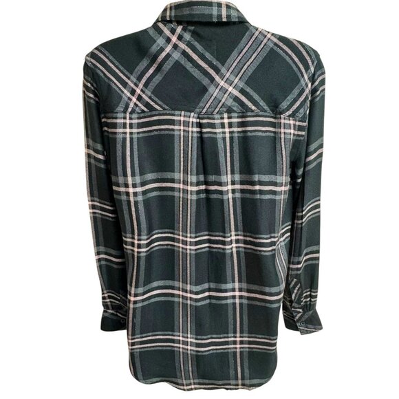 Rails Hunter Onyx Blush Slate Plaid Rayon Metallic Relaxed Fit Button Down Shirt - Picture 4 of 10